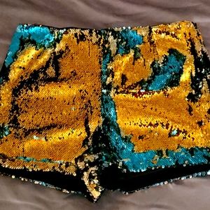 Teal & Gold Sequin Shorts